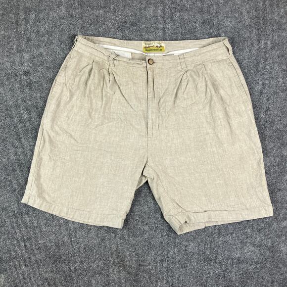 Robert Stock Shorts Mens 40 Beige Linen Blend Pleated Casual Summer Relaxed - Picture 1 of 9